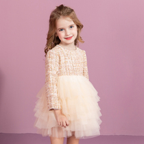 Girls  dresses Spring and Autumn super fairy puffy yarn princess skirt Western style birthday dress sweet long-sleeved cake skirt