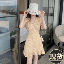 Special price original 138 yuan Be careful machine temperament foreign style sweet French first love lotus leaf floral dress women