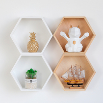 Creative Solid Wood Wall Wall Decoration Pendant Hexagonal Shelf Wall-mounted Indoor Living-room Minimalist Wall Decoration