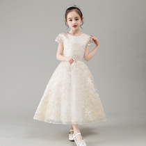 Princess Skirt Girls Fluffy Yarn Flowers Child Wedding Dress Child Birthday Gown Girl Host Piano for a Costume Show