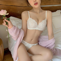 Girl lace underwear Womens small chest gathered without rims show large breasts anti-sagging bra bra set