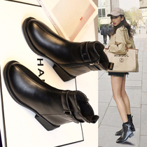 Handsome Martin boots female 2021 new autumn and winter Joker plus velvet slim short boots cotton shoes Korean version of net red short boots