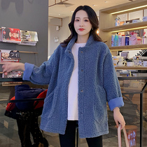 Pregnant women wear lamb wool fleece jacket in autumn and winter outside wear 2021 New Fashion large size loose cardigan sweater long