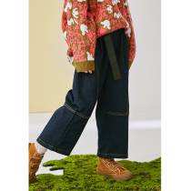 Pear small leisure children 2021 Spring and Autumn New Korean version of foreign style girls casual pants baby stitching wide leg jeans tide