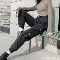 Overalls womens high waist slim large size loose bunch feet spring and autumn thin casual 2021 black sweatpants ins tide
