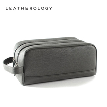 Leatherology leather wash bag Mens business portable makeup bag Large capacity double zipper travel storage bag