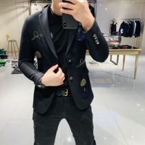 2019 winter new European skull beaded embroidery letters hot diamond wool suit slim suit jacket