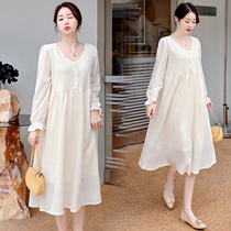 Pregnant Woman Autumn Dress Dress Dress Fashion 2021 New Spring Autumn Lace Big Code Loose Medium Long Sleeves Fall Skirt