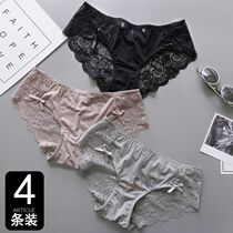 Sexy Briefs Female Lace Transparent Thin Strips Breathable Mesh Yarn Low Waist Stripe Black Tide Metropolitan Day Fresh Brief