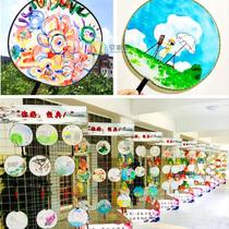  Works of painting Kindergarten coloring silk cloth fan semi-finished watercolor painting cartoon Chinese white ancient costume craft women