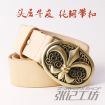 Zhangji workshop New Italian vegetable tanning leather belt head layer cowhide screw pure copper belt buckle belt buckle