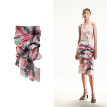 Moss New Lucency 22 Spring and summer Silk printing pleases and asymmetric half skirts