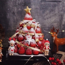 Christmas Strawberry Tower Cake Decoration Red Brown Antlers Christmas Doll Ornaments Gold Ribbon Christmas Ribbon