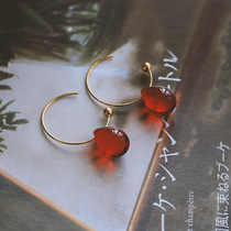 s925 sterling silver cinnabar tears red crystal earrings female 2021 New Tide pigeon blood glass beads advanced ear hook