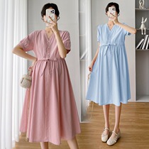 Pregnant woman with dress and summer with a small child 2022 new boomer V collar summer dress with a slim dresses fairy summer