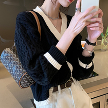 Hong Kong style retro sweet knitted cardigan womens 2020 autumn and winter New Korean version of V-neck wild fur jacket