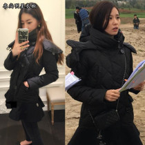 If you can love Liu Shishi star with the same ruffled hooded down jacket jacket black autumn and winter