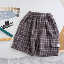 Childrens plaid panty pants outside wearing summer thin male childrens beach pants shorts female baby foreign air Han version 50% pants