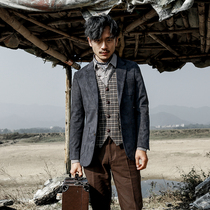 SOARIN British retro deerskin velvet suit mens autumn and winter cotton navy blue single suit business casual jacket