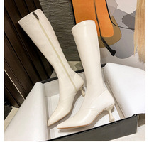 White Boots Daughter Mid-Cylinder Boots 2021 New Autumn Winter Rider Boots Female High Cylinder Long Boots Though Kneecap Boots Woman