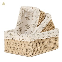 Woven storage basket Desktop finishing box Snack sundries storage box Toy rattan storage frame Fabric household basket