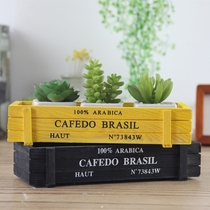 Retro wooden fleshy flowerpot balcony potted plant rectangular box solid wood meat bonsai split wooden box