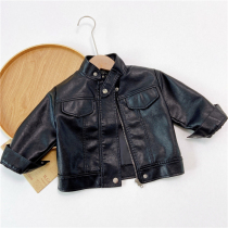 Autumn-winter childrens leather clothes girl boy handsome gas locomotive leather jacket for children foreign gas plus suede genuine leather jacket