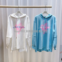 Aimei mommy 21 spring and summer refreshing orchid white cotton print hooded casual pregnant womens sweater