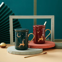 Ceramic fashion couple Coffee Cup Cup with lid with spoon gold handle non-slip heat-resistant mug breakfast cup