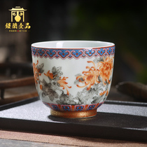 Jingdezhen ceramic hand-painted ink color alum red autumn chrysanthemum master cup large tea cup Kung Fu Tea cup Tea cup tea cup tea bowl