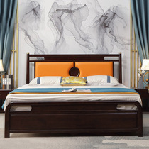 New Chinese solid wood bed master bedroom with large bed 1 8 m modern minimalist meditation Double soft on 1 5 m wedding bed Minjuku