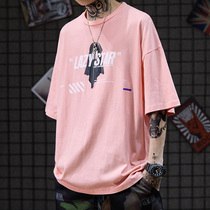 Super fire cec short-sleeved T-shirt mens trend hip-hop national trend loose oversize lazy style couple show pink half sleeves