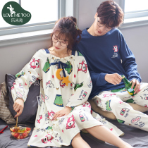 Couples pajamas womens spring and autumn cotton long sleeve nightgown long two-piece Mens students summer home clothes