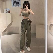 2021 Summer New section Harness Sexy Vest Inner Hitch Wearing Undercoat Overalls Frock Casual Pants Loose Toe Pants