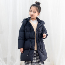 Kanger childrens clothing girl down jacket 20 winter clothes new middle school children little girl foreign style medium long coat