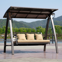 Outdoor swing basket rocking chair three sunshade courtyard balcony leisure hammock solar light double chair hanging basket chair