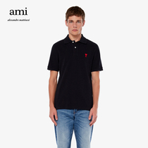 Ami Paris Mens Ami de Coeur Red Heart Embroidered Short Sleeve Polo Shirt
