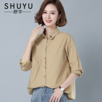 Shirt womens long sleeve cotton 2021 New Korean loose size slim top fashion embroidered shirt