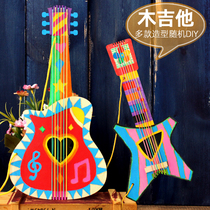 Playroom Children Painted Wood Guitar Kindergarten Handmade Diy Painting Graffiti White Blank Homemade Musical Instrument Creativity