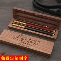 Creative Chinese style vintage classic solid wood signature pen gift box Ebony mahogany sandalwood neutral water pen black walnut wood box Custom logo lettering printing pattern souvenir enterprise group purchase anniversary gift