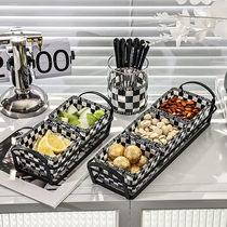 Fruit plate ins wind glass grid dry fruit plate household candy snacks snack plate commercial ktv fruit plate set