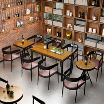 Retro industrial style bar table and chair Wrought iron Cafe milk tea shop table and chair Qing Bar restaurant Leisure table and chair combination