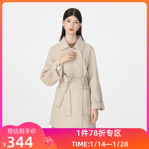 LILY winter new womens foreign style khaki plaid wool wide-sleeved A-line strap pearl button woolen coat