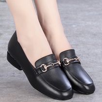 Small leather shoes womens British style flat spring and autumn new leather mom single shoes casual versatile pedal womens shoes summer