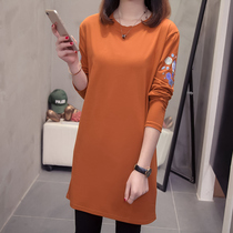 Spring and Autumn Thin Long Sleeve T-shirt Womens Long Loose Slim Size Fat Min Belly base shirt Clothes Tide