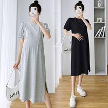 Pregnancy Woman Dress Summer Clothing Fashion Small Clear New Minimalist Pure Color Short Sleeve Dress Loose Casual Skirt Summer Pregnant Woman Dress