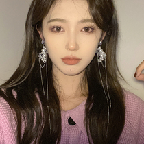 Pearl tassel earrings exaggerated high-grade long tassel face thin earrings cold wind light luxury temperament ear accessories