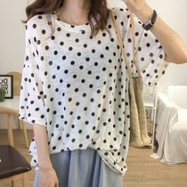 Summer thin round neck polka point loose long ice silk short sleeve t-shirt women 2020 new sweater shirt top
