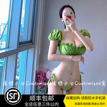 INS Little Red Book Sexy Hot Sister Tiny Pants Three-point Style Bikini Half Sleeve Obliteration With White Holiday Wind Swimsuit Woman