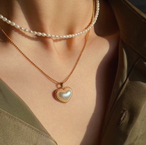 Minimalist Retro Temperament Elegant Imitation Marbe Necklace Woman USA 14k Baking Golden Film Phantom Bay Beads Lock Bone Chain Woman